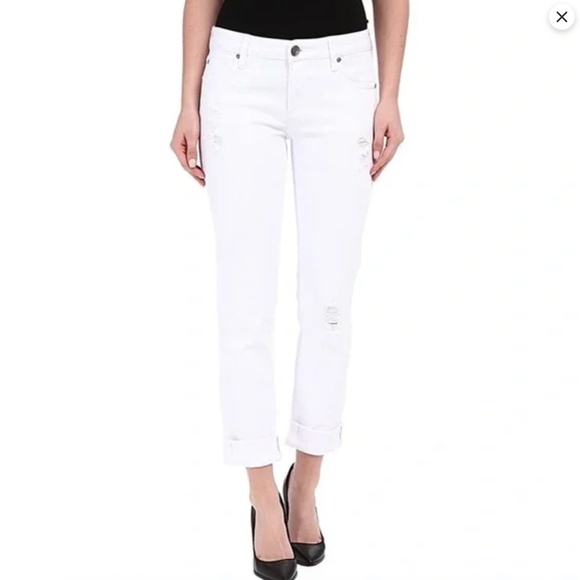 Kut Catherine Boyfriend White Distressed Jeans Sz.4 Stretch Slim Mid Rise - Picture 1 of 14